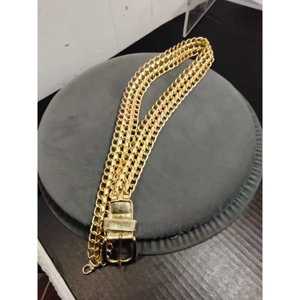 Vintage gold tone metal wire mesh & leather  fashion belt